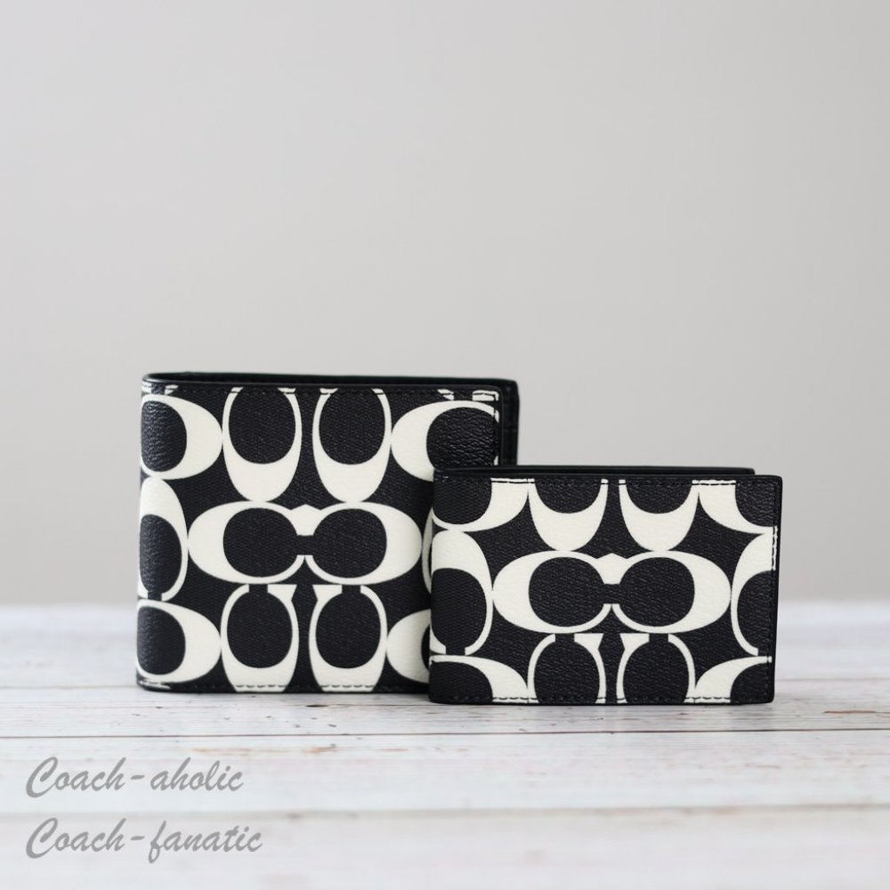 NWT Coach CP219 MEN's 3 In 1 Wallet In Signature Canvas & Leather Black/Chalk - Picture 3 of 9